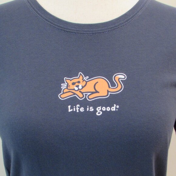 Life Is Good Crusher Tee Dark Blue Orange Cat Large - Picture 1 of 14